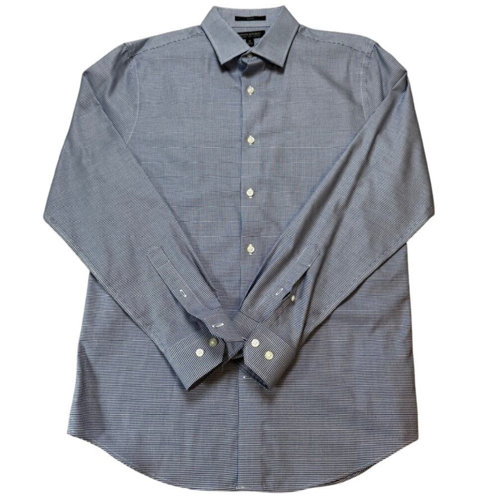 Banana Republic Mens Slim Fit Non Iron Shirt Blue White Check Cotton Size M